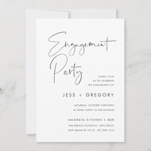 Invitation Partie d'engagement de script manuscrit minimal mo (Devant)