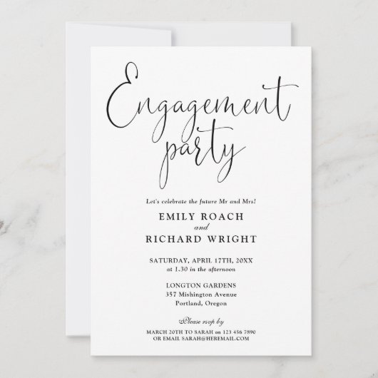 Invitation Partie d'engagement de script noir et blanc (Devant)