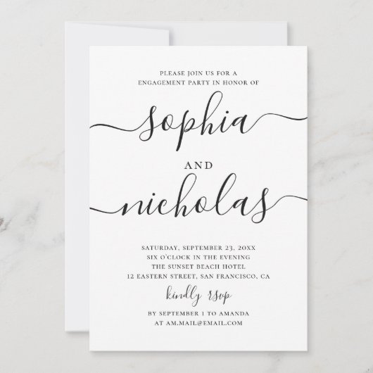 Invitation Partie d'engagement de script simple en noir et bl (Devant)