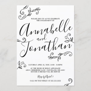 Invitation Partie d'engagement des Feuilles en calligraphie é