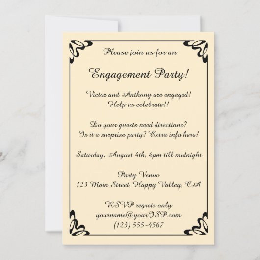 Invitation Partie d'engagement des ours de danse victorienne (Dos)