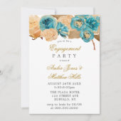 Invitation Partie d'engagement des Roses d'or turquoise et cr (Devant)