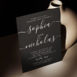 Invitation Partie d'engagement du mariage de script minimalis<br><div class="desc">Invitation de la partie d'engagement du mariage de script minimaliste en noir simple. Veuillez me contacter si vous avez besoin d'autres articles.</div>