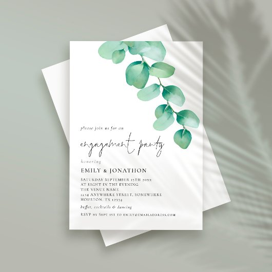 Invitation Partie d'engagement du script Eucalyptus aquarelle
