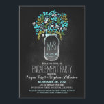 Invitation partie d'engagement en chalkboard de mason turquoi<br><div class="desc">Invitations de soirée moderne en damier avec bocal de mason plein de différents fleurs sauvages turquoise, marguerites bleu clair, coeurs d'amour bleu et design feuille. Joli et branché tableau de fiançailles invitation pour douche fiançailles rustique mais moderne. : contactez-moi si vous avez besoin d'aide pour la personnalisation ou si vous...</div>