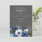 Invitation Partie d'engagement en gris floral bleu, blanc et  (Debout devant)