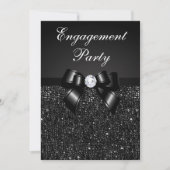 Invitation Partie d'engagement Faux Séquences noires Bow noir (Devant)