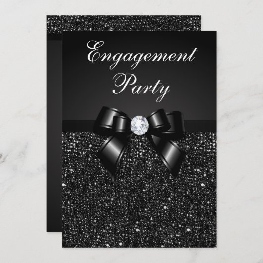 Invitation Partie d'engagement Faux Séquences noires Bow noir (Devant / Derrière)