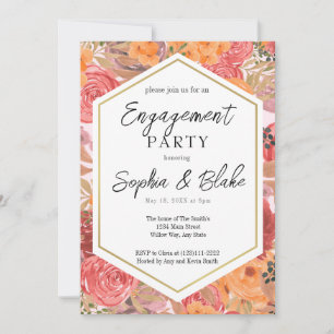 Invitation Partie d'engagement Floral Orange & Rose