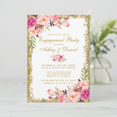 Invitation Partie d'engagement Floral Pink Gold Parties scint (Debout devant)