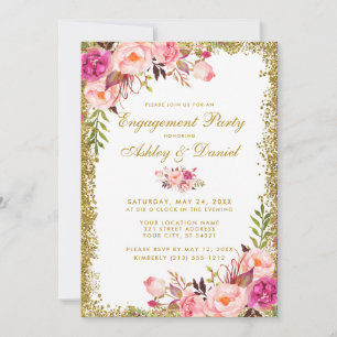 Invitation Partie d'engagement Floral Pink Gold Parties scint