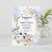 Invitation Partie d'engagement Floral violet géométrique or (Debout devant)