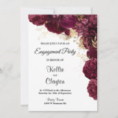 Invitation Partie D'Engagement Florale Bourgogne Et Or (Devant)