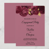Invitation Partie D'Engagement Florale Bourgogne Et Or (Devant / Derrière)