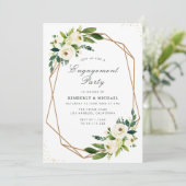 Invitation partie d'engagement géométrique florale blanche en (Debout devant)