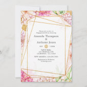 Invitation Partie d'engagement géométrique florale violet et (Devant)