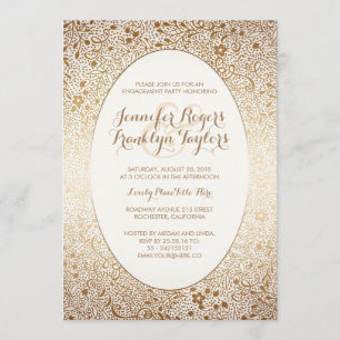 Invitation Partie d'engagement Gold Floral Vintage Blanc