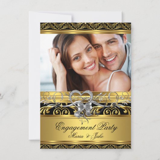Invitation Partie d'engagement Gold Silver Heart Photo 4 (Devant)