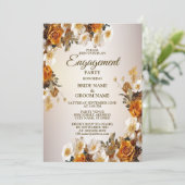 Invitation Partie d'engagement Golden Orange Blanc Floral Rus (Debout devant)