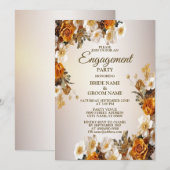 Invitation Partie d'engagement Golden Orange Blanc Floral Rus (Devant / Derrière)