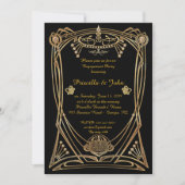Invitation Partie d'engagement, grand Gatsby, art déco, noir (Devant)