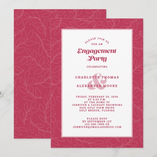 Invitation Partie d'engagement Magenta Rouge moderne Décontra (Devant / Derrière)
