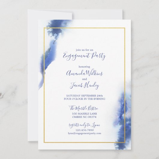 Invitation Partie d'engagement Mariage en marbre bleu Ombre o (Devant)