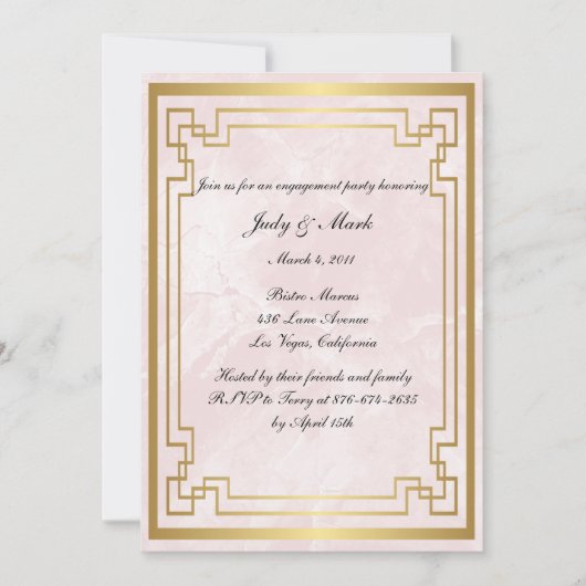 Invitation Partie d'engagement Mariage en marbre rose géométr (Devant)