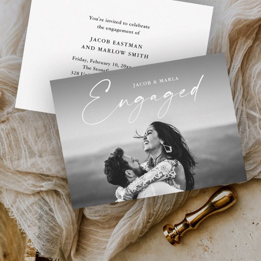 Invitation Partie d'engagement Mariage photo de script modern