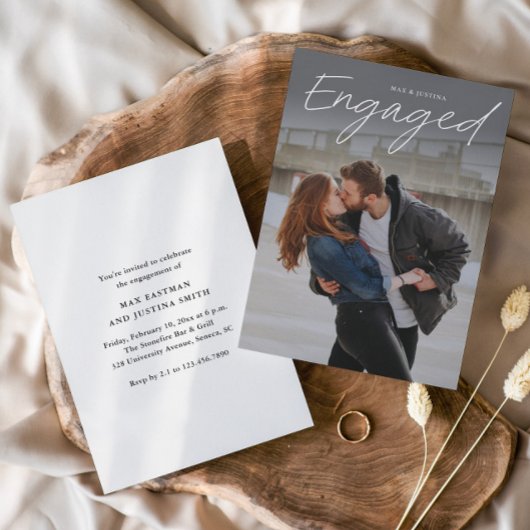 Invitation Partie d'engagement Mariage photo de script modern