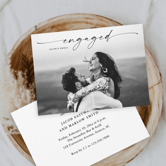 Invitation Partie d'engagement Mariage photo de script modern