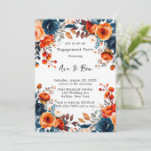 Invitation Partie d'engagement Marine Blue and Orange Peony (Debout devant)