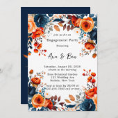 Invitation Partie d'engagement Marine Blue and Orange Peony (Devant / Derrière)