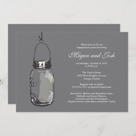 Invitation Partie d'engagement Mason Jar (Devant / Derrière)