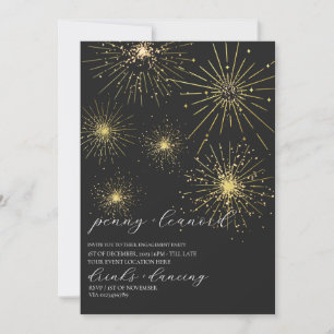 Invitation Partie d'engagement minimaliste Black Gold Firewor