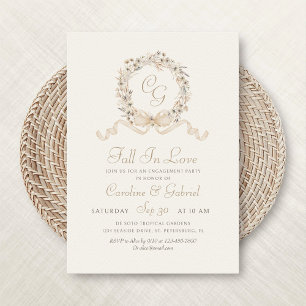 Invitation Partie d'engagement minimaliste Monogramme d'autom