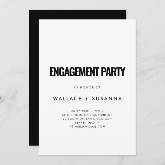 Invitation Partie d'engagement minimaliste simple (Devant / Derrière)