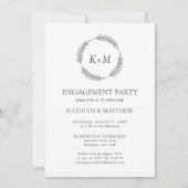 Invitation Partie d'engagement Monogramme de feuille noire bl (Devant)