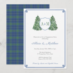 Invitation Partie d'engagement Monogramme Plaid Cabine classi