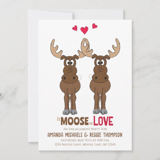 Invitation Partie d'engagement Moose Cute QR Code Facebook (Devant)