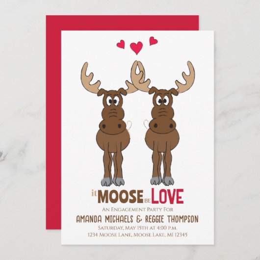Invitation Partie d'engagement Moose Cute QR Code Facebook (Devant / Derrière)
