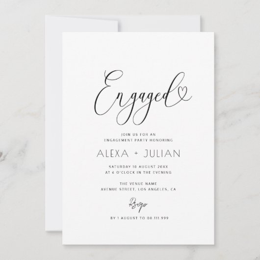 Invitation partie d'engagement noir et blanc du script unique (Devant)