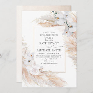 Invitation Partie d'engagement Pampas Grass et Orchidées Blan