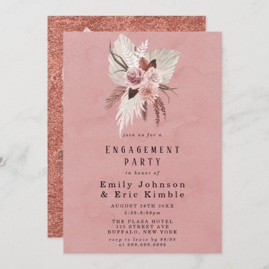 Invitation Partie d'engagement Pampas Tropicale de Blush et d (Devant / Derrière)