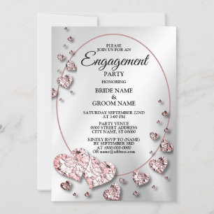 Invitation Partie d'engagement Peach rose Coeurs brillants gé
