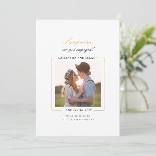 Invitation Partie d'engagement photo de script moderne (Debout devant)