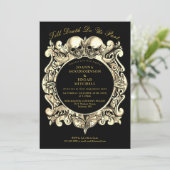 Invitation Partie d'engagement photo gothique noir et or (Debout devant)