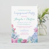Invitation Partie d'engagement Pink Blue Succulents Invitatio (Debout devant)