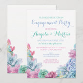 Invitation Partie d'engagement Pink Blue Succulents Invitatio (Devant / Derrière)