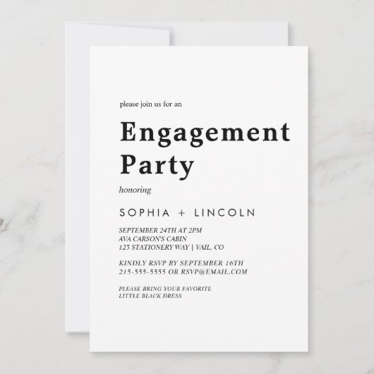 Invitation Partie d'engagement pour la typographie noire mode (Devant)